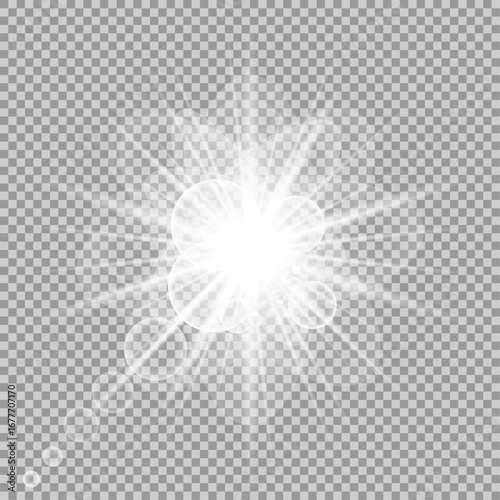 White glowing light burst explosion with transparent. Cool effect decoration with ray sparkles. Transparent shine gradient glitter, bright flare. Glare texture. EPS 10 vector file included