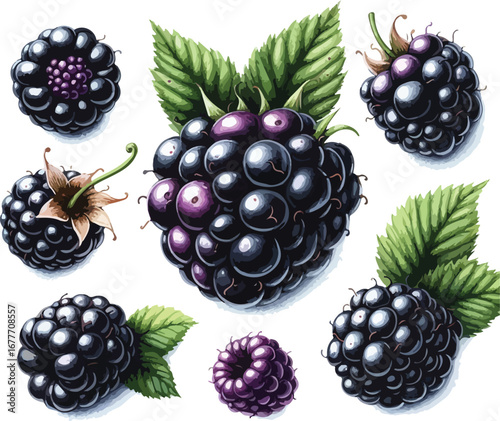 Hand drawn water colour blueberry fruit