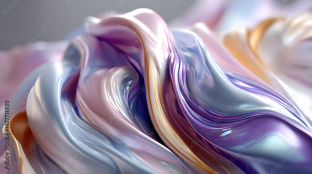 Obraz premium Abstract composition of pastel swirls with glossy hoographic texture and soft ight.