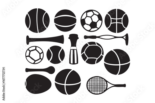Collection of sports balls and equipment icons
