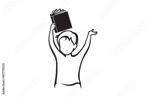 Person holding up a book in celebration