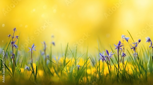 Spring wildflowers in a sunlit meadow
