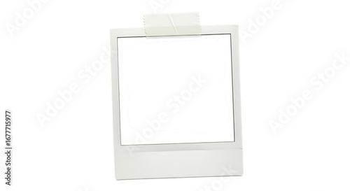 A blank instant photo frame with tape isolated on transparent background, a nostalgic retro aesthetic