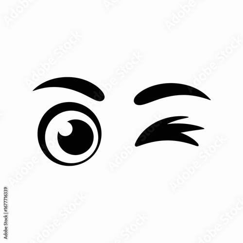 Cartoon eye winking with a playful expression on a white background