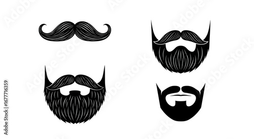 Illustrations featuring various mustache and beard styles in a vector graphic format