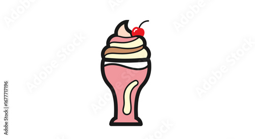 Delicious Ice Cream Sundae Delight, Food Art, Cozy Cafe, Digital Illustration, Vibrant Colors, Whimsical Style