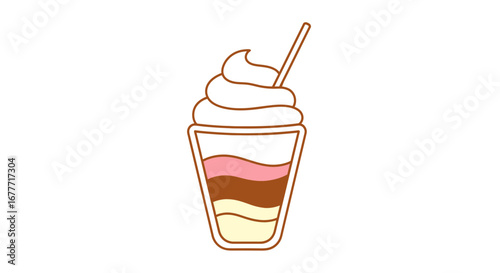 Ice Cream Sundae Delight in a Clear Glass Cup - Food Illustration in Simple Style