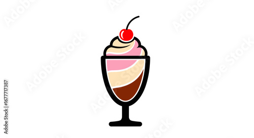 Delicious Ice Cream Sundae, Dessert Delight, Summer Treat, Fun Cartoon Style, Colorful Presentation, Playful Vibe