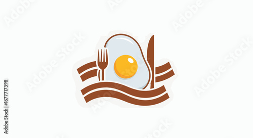 Delicious Egg and Bacon Dish Illustration, Culinary Food Art in a Minimalist Style