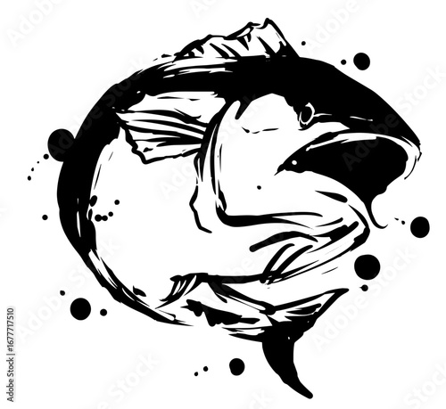 Tuna Fish in Japanese Sumi-e Ink Painting – Symbol of Sushi and the Sea
