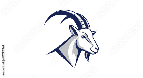 Illustration of Mountain Goat Head, Wildlife Art, Digital Graphic, Nature Environment, Creative Design, Side View, Modern Style