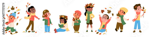 Children Playing with Autumn Leaves