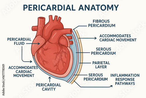 Pericardial Anatomy Illustration: Heart Structure and Function, Cardiac Anatomy, Cardiovascular System, Medical Diagram [Illustration]