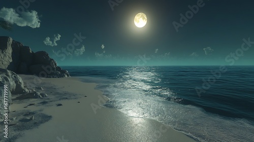 Tall trees reflecting moonlight on quiet lake surface high resolution picture