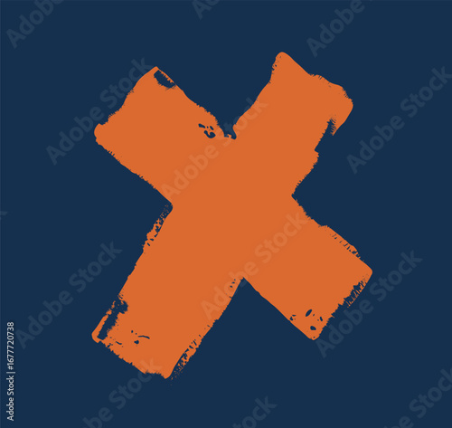 Cartoon vector illustration of a hand-drawn cross mark with rough line texture, symbolizing error, cancel, and rejection