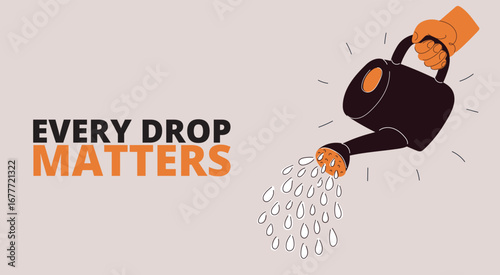 Vector illustration of watering can spilling water, symbolizing refreshment, relaxation, and mindfulness
