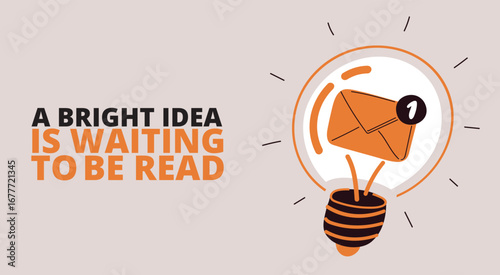 Vector illustration of envelope with lightbulb, symbolizing messages, creative communication, and idea sharing