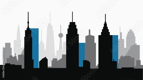 Modern city skyline silhouette with vibrant blue accents, representing urban growth and progress.