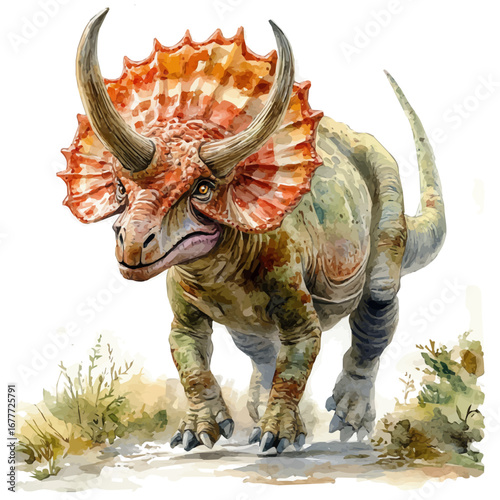 Pachycephalosaurus, watercolor vector, isolated on a white background.