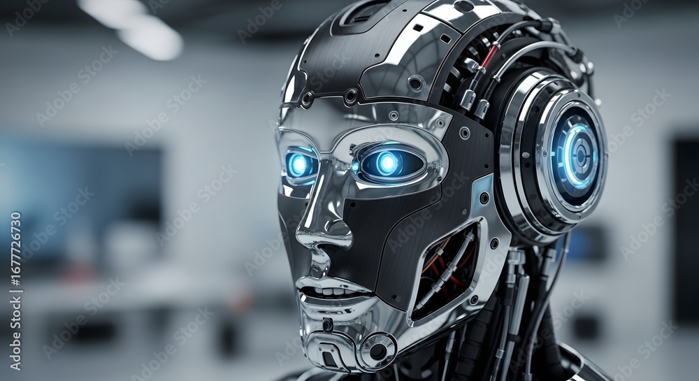 Fototapeta premium Humanoid Robot with Glowing Eyes A Futuristic AI Companion