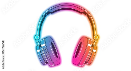 Vibrant Rainbow Gradient Headphones with a Neon Glow Isolated on a White Background