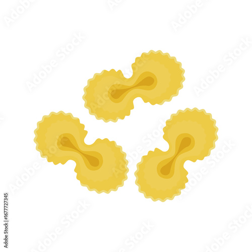 Farfalle tonde flat doodle illustration. Hand drawn graphic print of short macaroni Cortecce pasta type. Vector food element of Italian cuisine