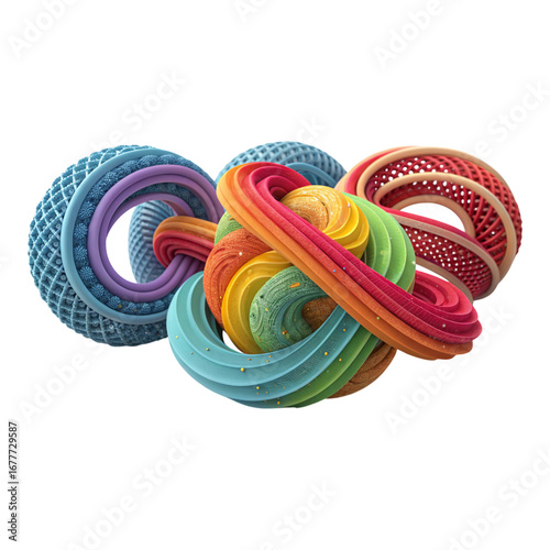 Wallpaper Mural Three dimensional rendering of intertwined colorful torus shapes on a black background Torontodigital.ca