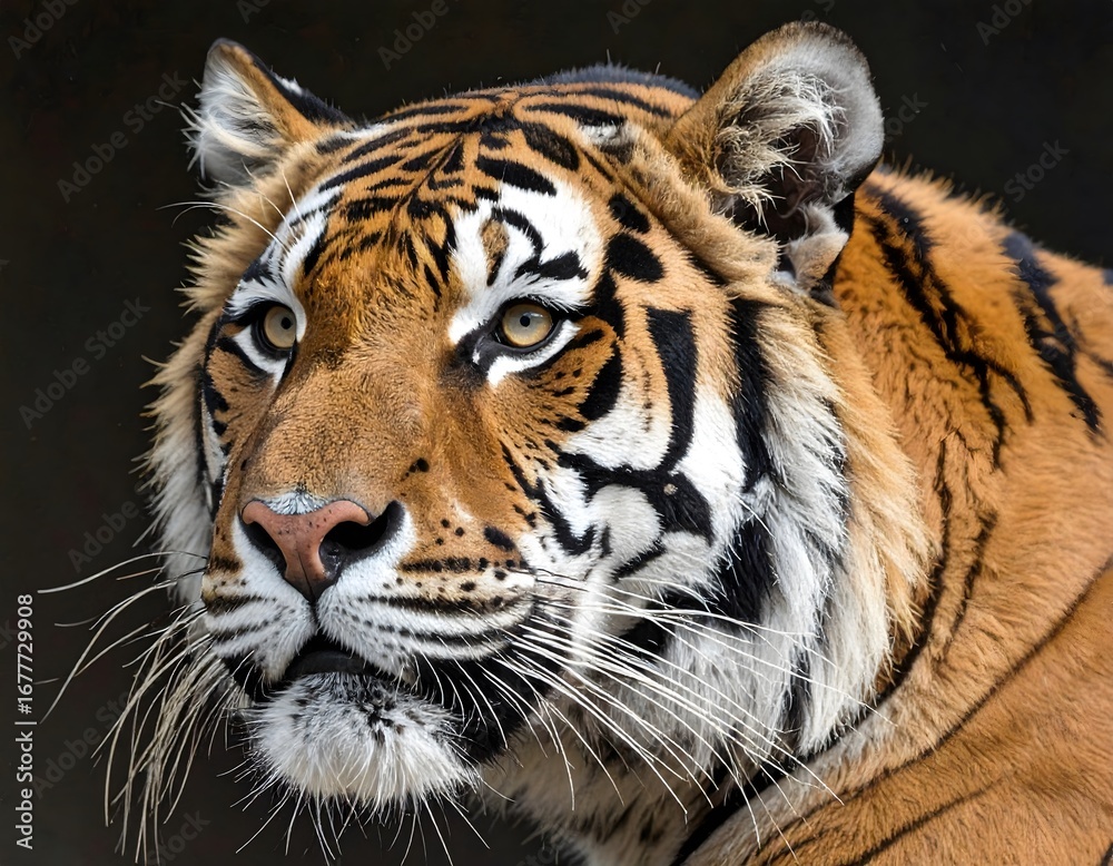 Naklejka premium Tiger. The fierce and solitary hunter of Asia, with striking orange and black stripes
