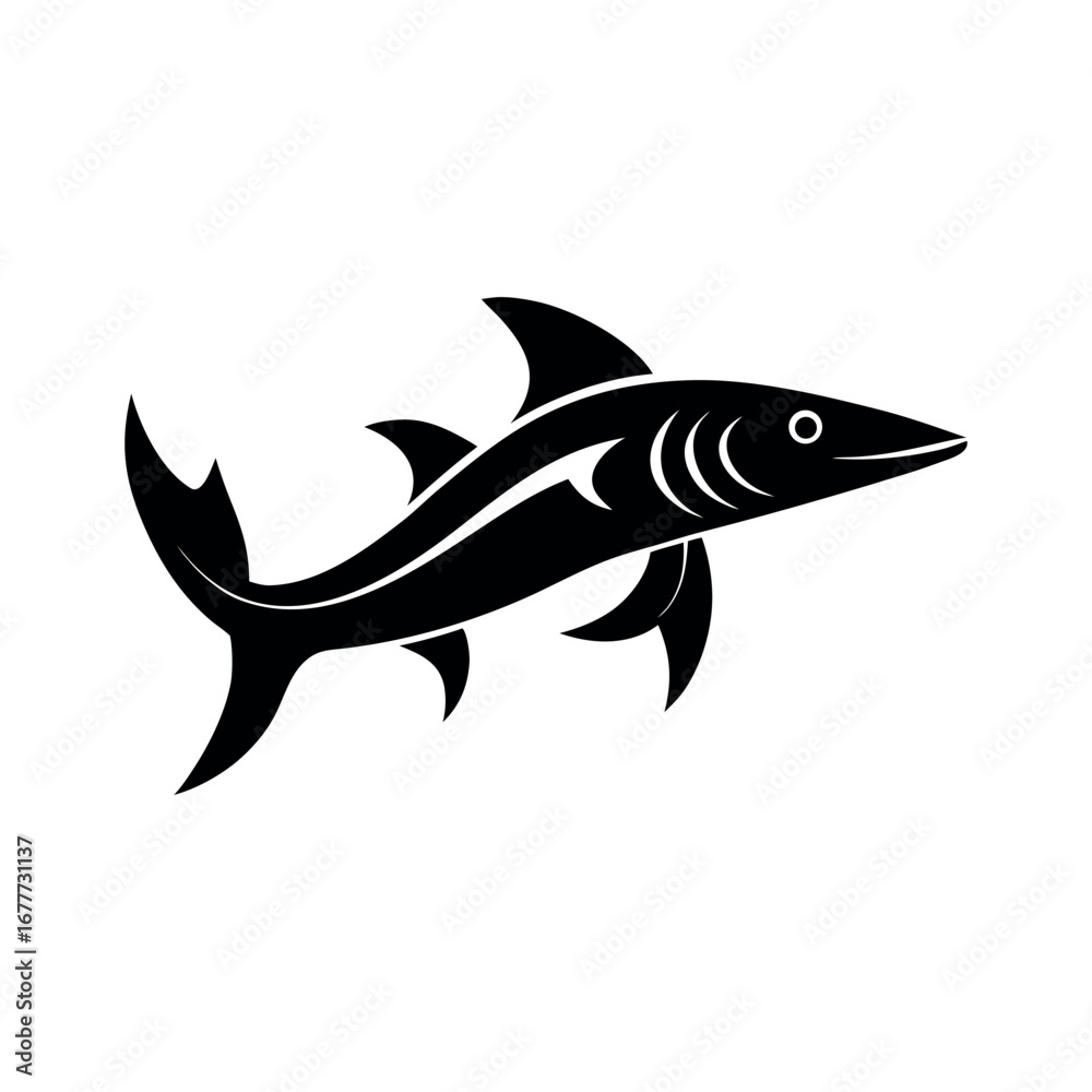 Fototapeta premium Barracuda Fish Black Silhouette Art