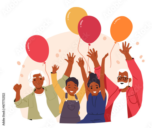 Happy grandparents day celebration cartoon vector illustration with excited relatives together