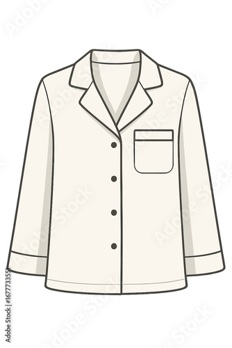 A sophisticated white pajama top with sharp black piping, displayed neatly against a white backdrop