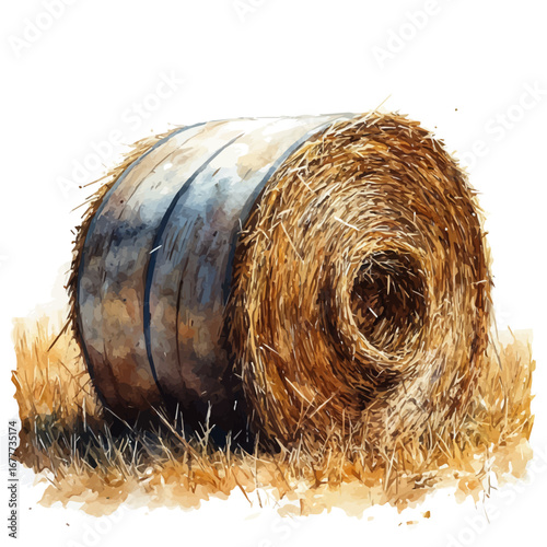 Hay Bale, watercolor vector, isolated on a white background.