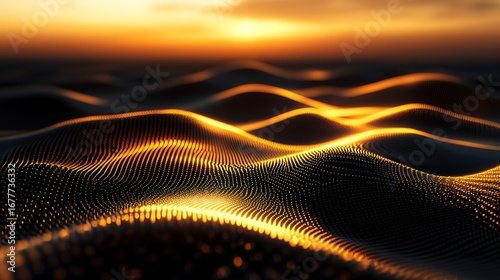 Wide desert panorama glowing brightly under evening golden sunlight high resolution picture