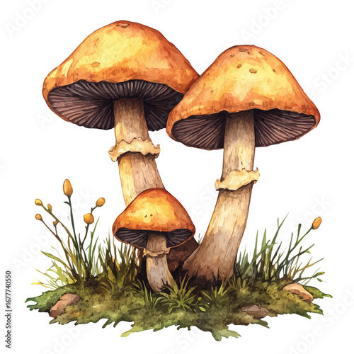 watercolor vector of Forest Mushrooms, isolated on a white background.