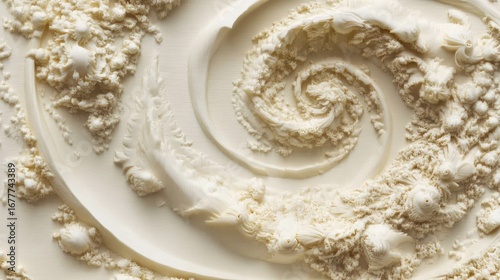 Abstract close-up of off-white swirl texture resembling flour or cream