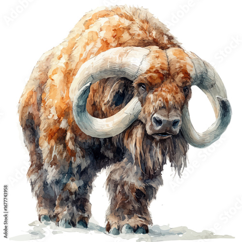 Elasmotherium, watercolor drawing vector, isolated on a white background.