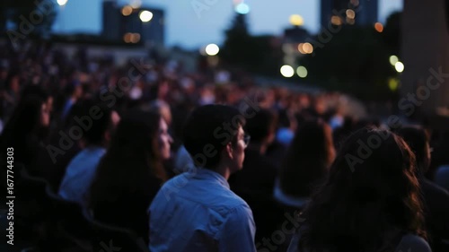 Wallpaper Mural Evening outdoor concert with engaged audience at dusk in urban park setting Torontodigital.ca