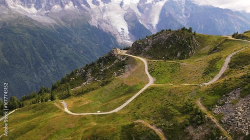Aerial view of Chamonix in the Alps with the Mont Blanc mountain 4K drone footage