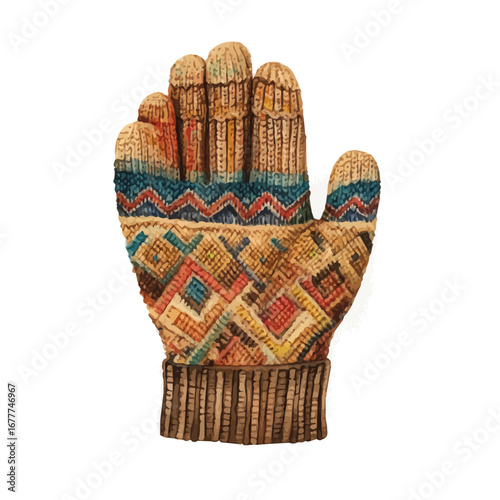 Cozy Woolen Mittens, watercolor clipart vector, isolated on a white background.