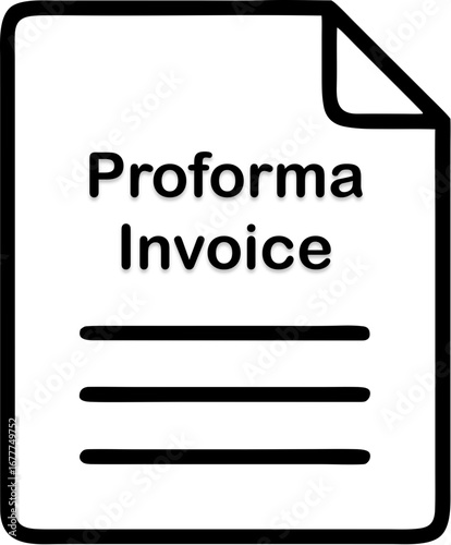 Proforma invoice document with header and lines for details, transparent background, vector, icon  