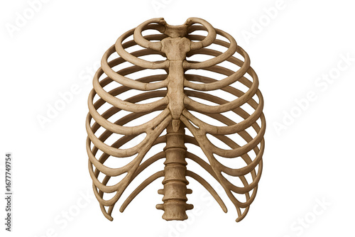 Isolated human sternum bone on white background for anatomical or educational medical use