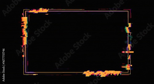 Retro glitch effect border, vivid color interference, digital malfunction frame display