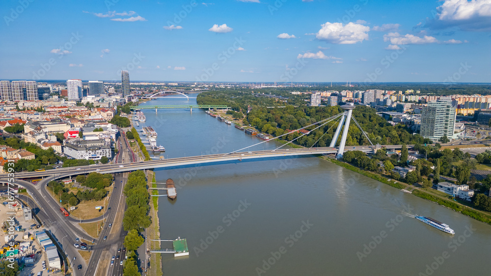 Obraz premium Aerial view of SNP bridge in Bratislava, Slovakia