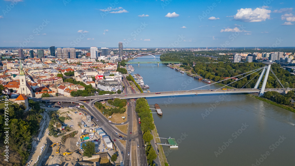 Obraz premium Aerial view of SNP bridge in Bratislava, Slovakia