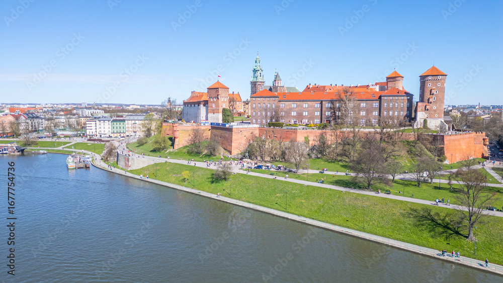 Fototapeta premium Aerial view of the Wawel castle in the polish city Krakow/Cracow