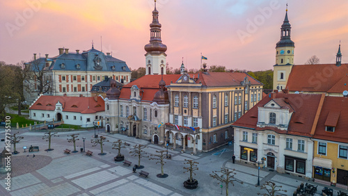 Slika na platnu Sunrise aerial view of Polish town Pszczyna