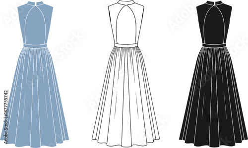 Technical drawing of a line dress fashion design template