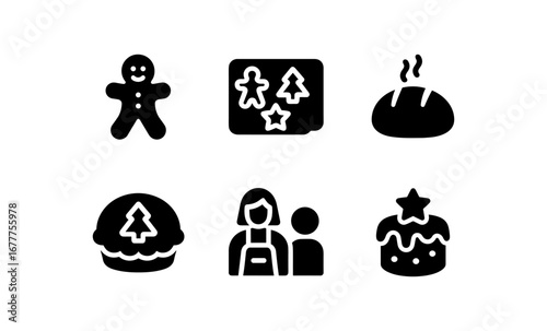 Holiday baking icons: festive gingerbread, bread, and pastry designs
