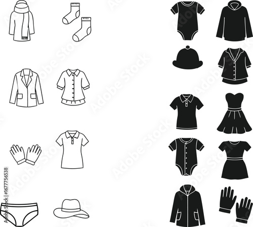 Clothing apparel fashion garments vector icons collection