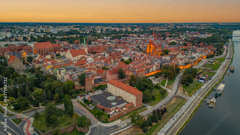 Fototapeta premium Sunset panorama of Torun in Poland